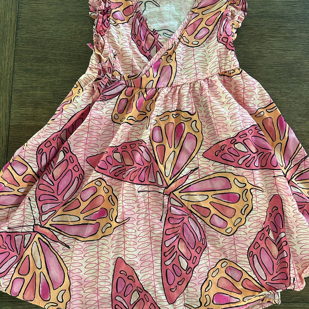Tea Collection Pink and Orange Butterfly Kids Dress size 6